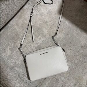 Michael Kors White Saffiano Crossbody Camera Bag with Chain Strap